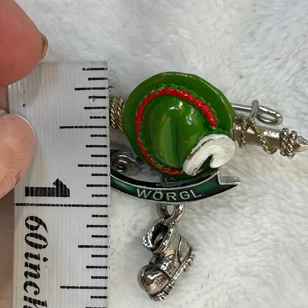 Vintage Wörgl Austria Alpine Souvenir Brooch Ice Axe Tyrolean Hat Hiking Boot